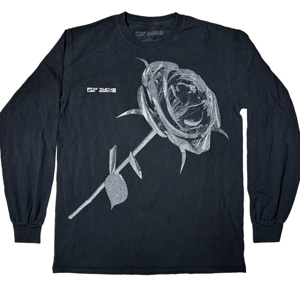 Pop Smoke Official Merch Long Sleeve Rose Graphic T-Shirt in Black Men’s Size S